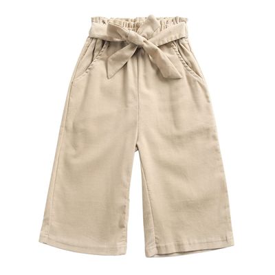 EISHOW Baby Pull On Jogger Pants Soft Corduroy Pants Overalls with 2 Pockets Bottom Bow Waist Belt Wide Leg Pant Trousers (Khaki,6-12 Months,6 Months,12 Months)