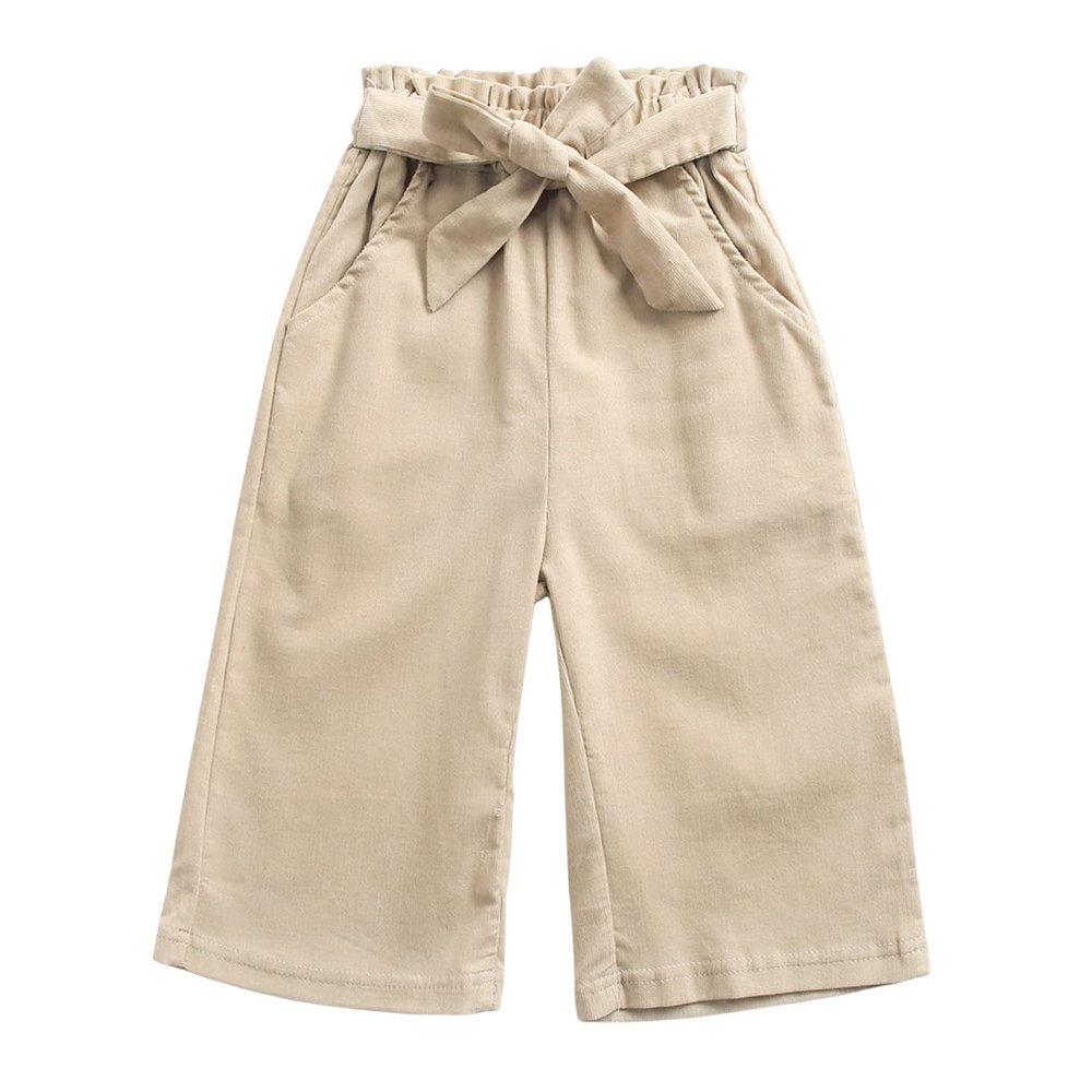 EISHOW Baby Pull On Jogger Pants Soft Corduroy Pants Overalls with 2 Pockets Bottom Bow Waist Belt Wide Leg Pant Trousers (Khaki,6-12 Months,6 Months,12 Months)