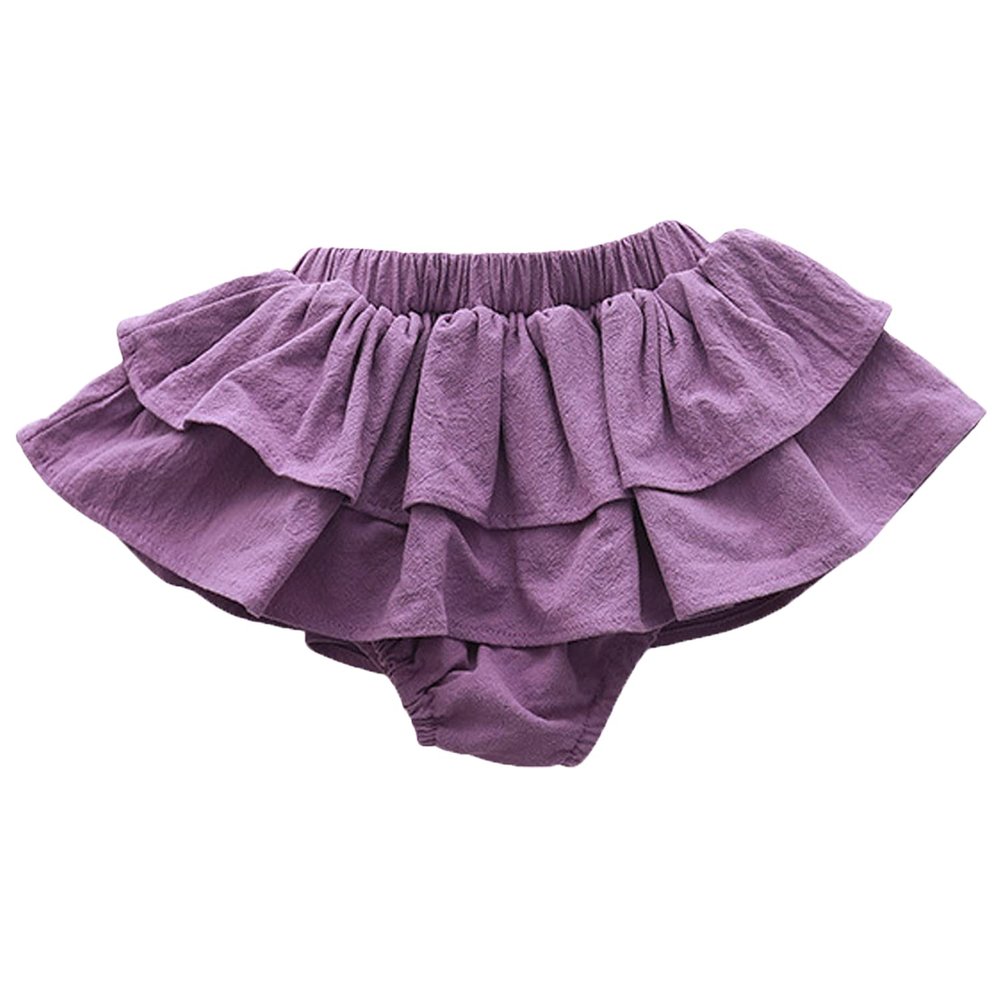 Baby Girls Boy Cotton Shorts Newborn Solid Floral Ruffle Shorts Bloomers Skirt Basic Elastic Waistband Loose Bottoms (2-3 Years,Skirt-Purple,2 Years,3 Years)