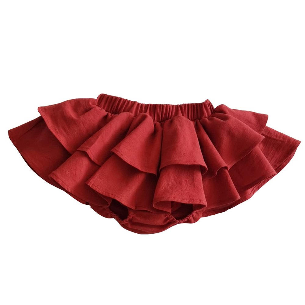 Baby Girls Boy Cotton Shorts Newborn Solid Floral Ruffle Shorts Bloomers Skirt Basic Elastic Waistband Loose Bottoms (6-12 Months,Skirt-Red,6 Months,12 Months)