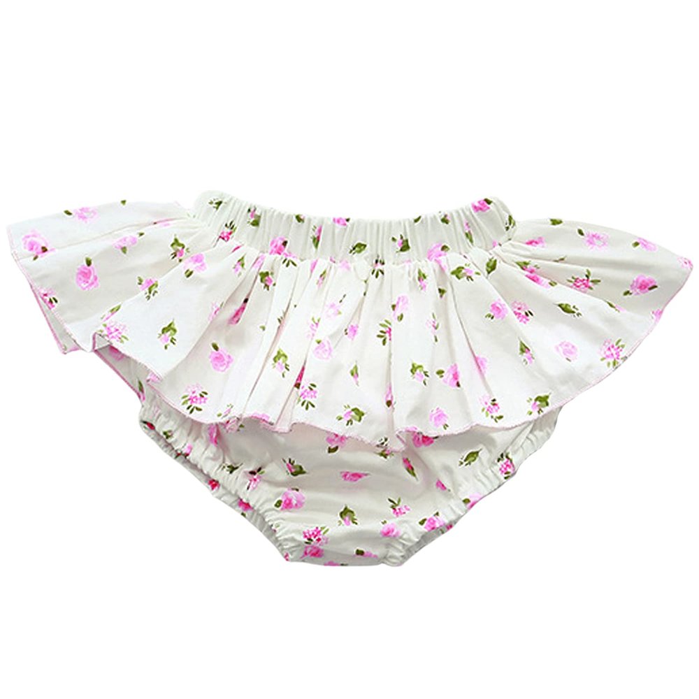 Baby Girls Boy Cotton Shorts Newborn Solid Floral Ruffle Shorts Bloomers Skirt Basic Elastic Waistband Loose Bottoms (3-4 Years,White Floral,3 Years,4 Years)
