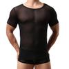 Familyhouse Men's Short Sleeve T-Shirt Mesh Base Layer Slim Fit Athletic Undershirt Gym Training Shirts Muscle Vest Top (Black,L)