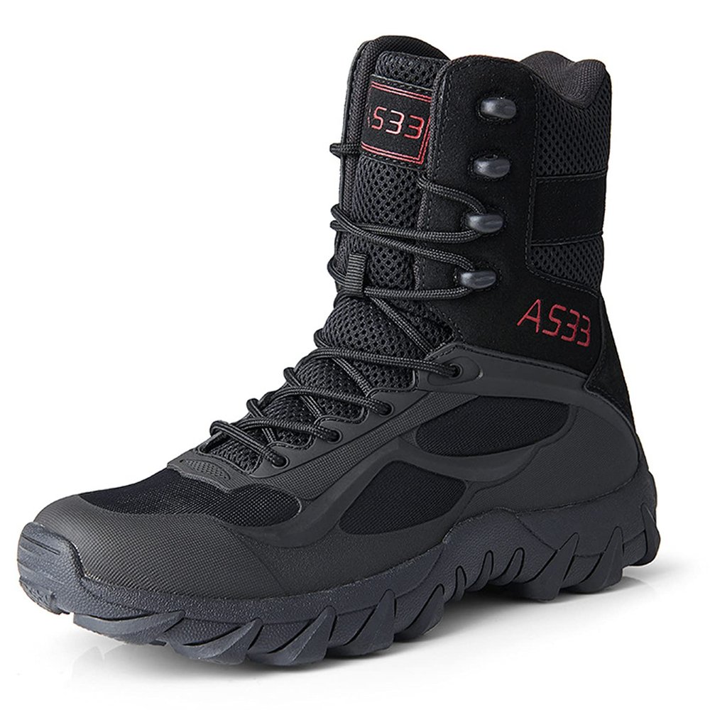 hongrenamz Men's Hiking Boots Waterproof High Top Outdoor Walking Lace Up Anti-Slip Breathable Ankle Boots Casual Camping Trekking Shoes Black-EU44/US10