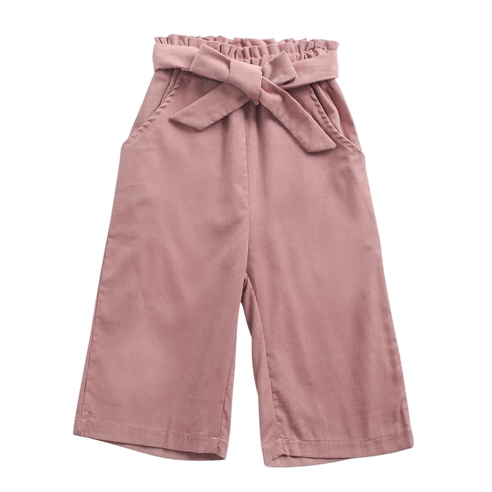 EISHOW Baby Pull On Jogger Pants Soft Corduroy Pants Overalls with 2 Pockets Bottom Bow Waist Belt Wide Leg Pant Trousers (Pink,3-4 Years,3 Years,4 Years)