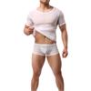 Familyhouse Men's Short Sleeve T-Shirt Mesh Base Layer Slim Fit Athletic Undershirt Gym Training Shirts Muscle Vest Top (White,XL) view 3