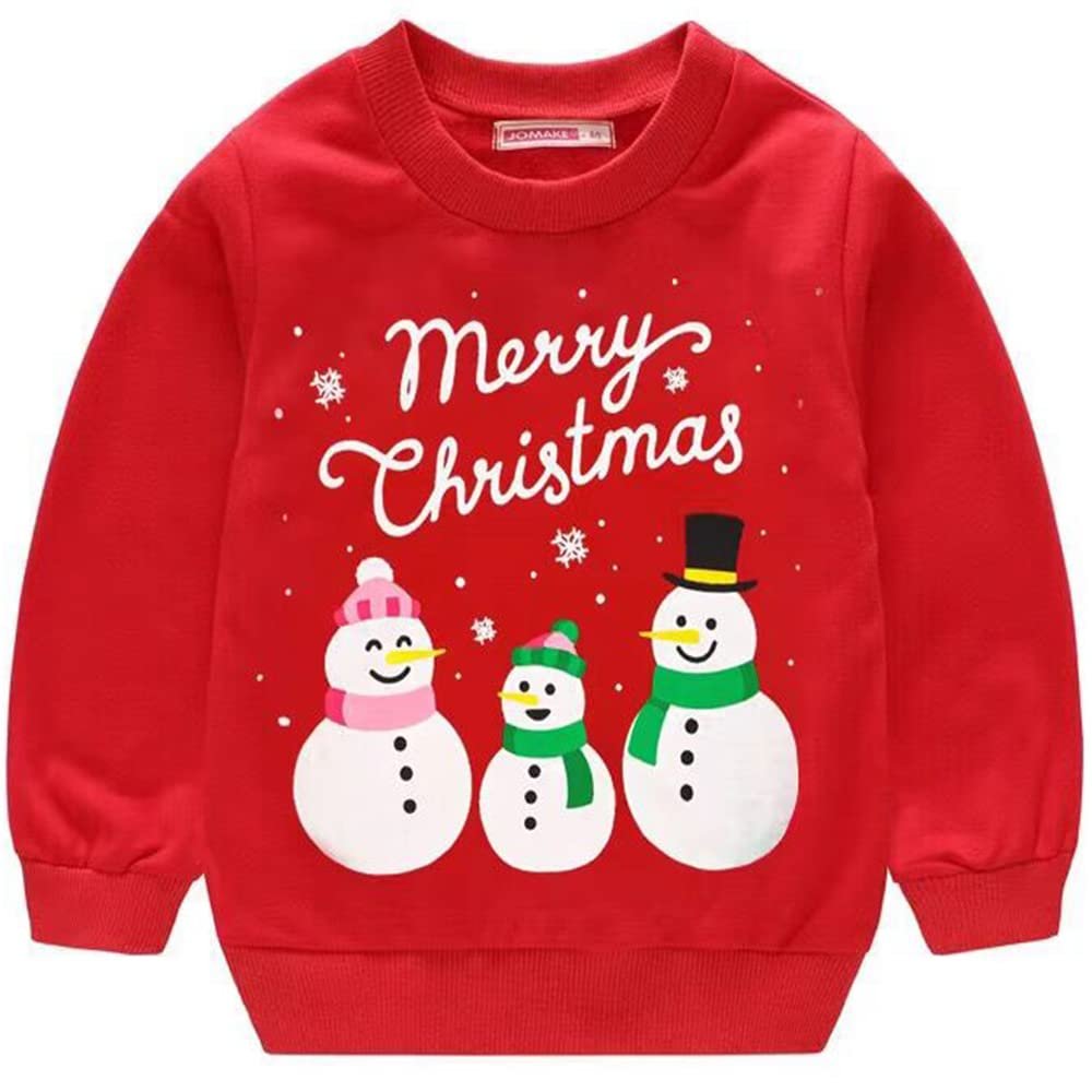 Popshion Toddler Boys Christmas Sweatshirts Long Sleeve Pullover Shirts Deer Sweater Cartoon Tee Sport Tops (2T, Snowman)