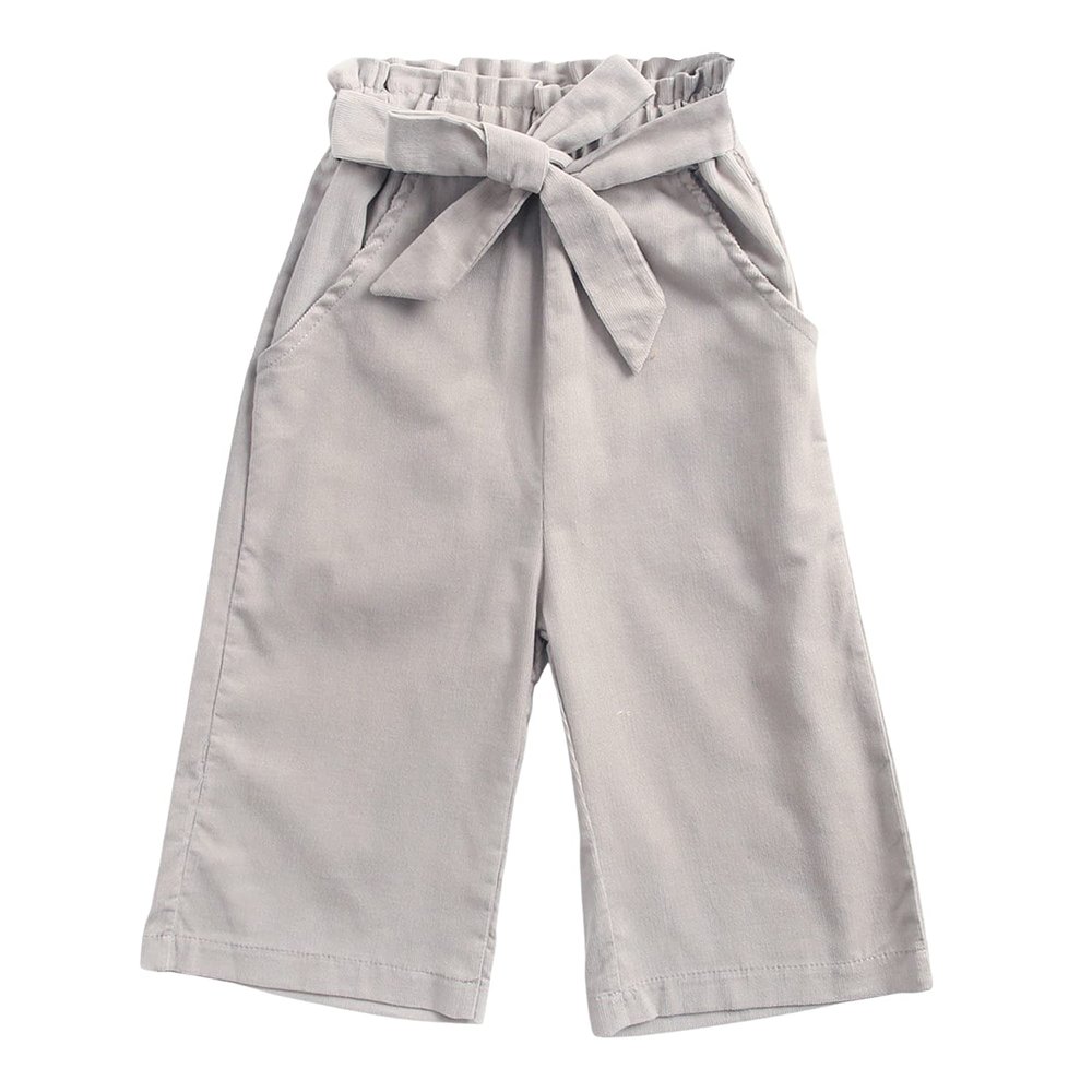 EISHOW Baby Pull On Jogger Pants Soft Corduroy Pants Overalls with 2 Pockets Bottom Bow Waist Belt Wide Leg Pant Trousers (Gray,3-4 Years,3 Years,4 Years)