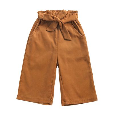 EISHOW Baby Pull On Jogger Pants Soft Corduroy Pants Overalls with 2 Pockets Bottom Bow Waist Belt Wide Leg Pant Trousers (Yellow,3-4 Years,3 Years,4 Years)