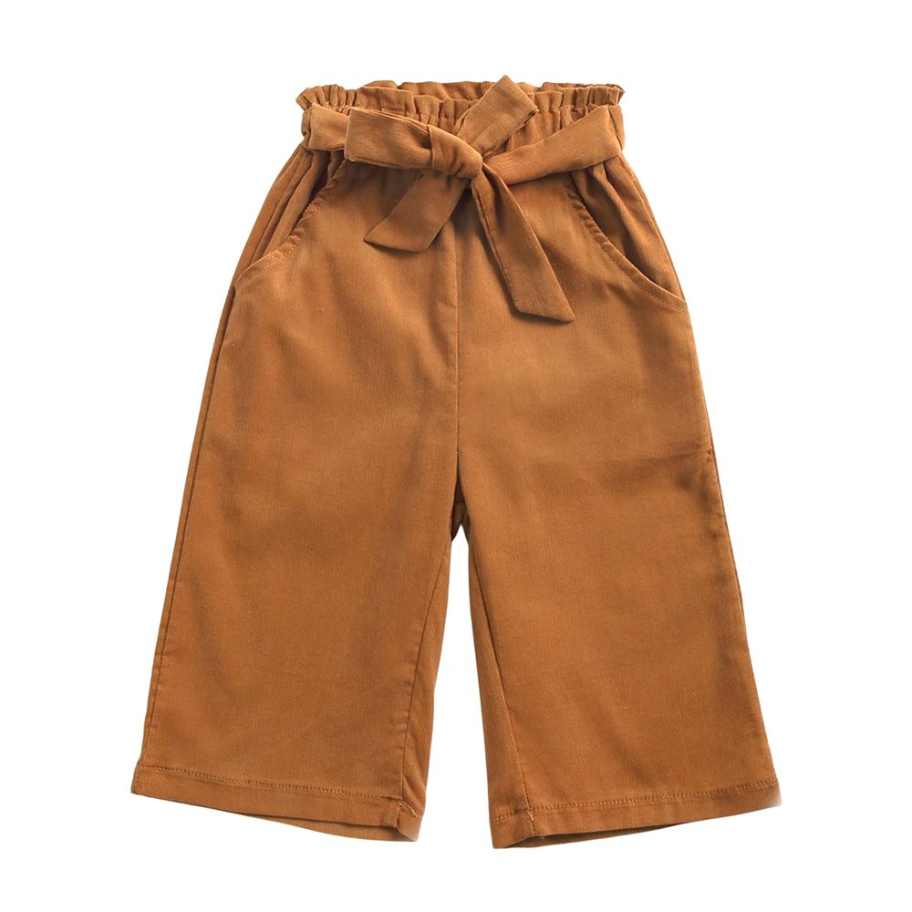 EISHOW Baby Pull On Jogger Pants Soft Corduroy Pants Overalls with 2 Pockets Bottom Bow Waist Belt Wide Leg Pant Trousers (Yellow,3-4 Years,3 Years,4 Years)