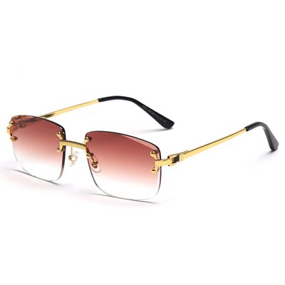 kachawoo Gradient Lens Metal Sunglasses Rimless Square Blue UV400 Brown Women Frameless (gold with brown)