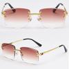 kachawoo Gradient Lens Metal Sunglasses Rimless Square Blue UV400 Brown Women Frameless (gold with brown) view 3