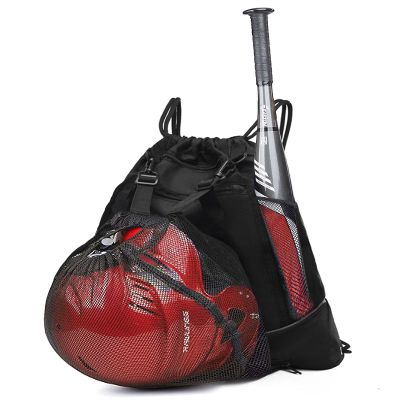 KAEGREEL Drawstring Baseball Bag for Boys and Girls, Foldable Softball Backpack Gym Bag, T-Ball & Bat Bag with Detachable Ball Mesh Bag for Football Basketball Holds Bat, Helmet Holder, Gloves