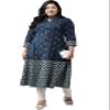 Yash Gallery Women's Plus Size Indian Cotton Ikat Print A-line kurta for Women (Blue) view 1