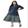Yash Gallery Women's Plus Size Indian Cotton Ikat Print A-line kurta for Women (Blue) view 2