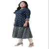 Yash Gallery Women's Plus Size Indian Cotton Ikat Print A-line kurta for Women (Blue) view 3