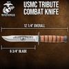 United Cutlery USMC Tribute Combat Knife with Leather Sheath | Officially Licensed | Stainless Steel Blade | Stacked Leather Handle | Perfect for Historical Knife Collectors | Overall 12 1/4 view 2