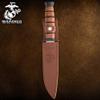 United Cutlery USMC Tribute Combat Knife with Leather Sheath | Officially Licensed | Stainless Steel Blade | Stacked Leather Handle | Perfect for Historical Knife Collectors | Overall 12 1/4 view 3