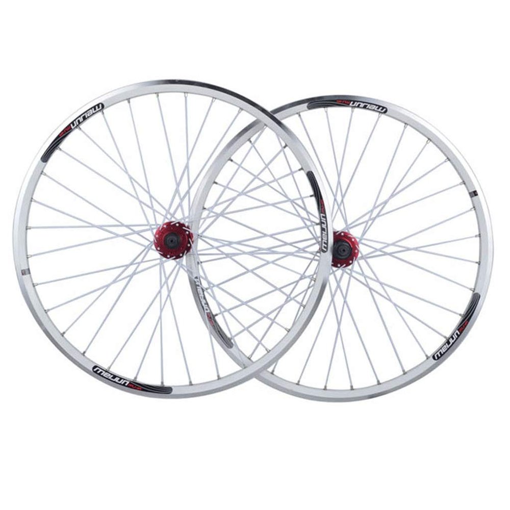 Bikes 26 Inch Bicycle Wheelset Double Wall Alloy Rim Disc/Rim Brake Quick Release Bike Wheel 7/8/9/10 Speed Cassette (Size : White_26")