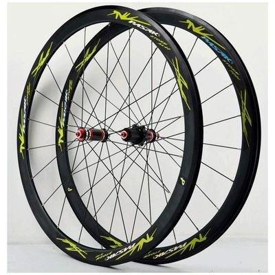 Touring Bike Wheelset 700C Cycling Rim Road Bike Wheel C/V Brake Bicycle 7-11speed Cassette Hubs Sealed Bearing 6 Pawls QR (Size : Green_700C)