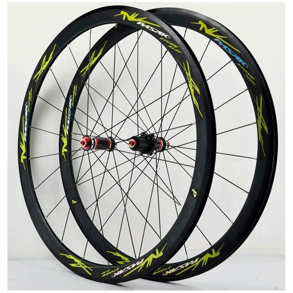 Touring Bike Wheelset 700C Cycling Rim Road Bike Wheel C/V Brake Bicycle 7-11speed Cassette Hubs Sealed Bearing 6 Pawls QR (Size : Green_700C)