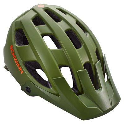 Schwinn Bunker ERT Bike Helmet for Youth Boys Girls, Can Fit Head Circumference 53-59cm, with 17 Air Vents, Pivoting Visor, & Adjustable Locking Strap, Medium, Green