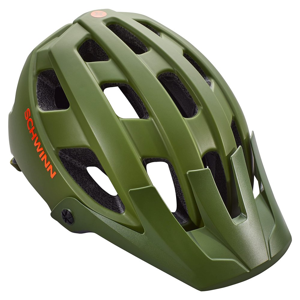 Schwinn Bunker ERT Bike Helmet for Youth Boys Girls, Can Fit Head Circumference 53-59cm, with 17 Air Vents, Pivoting Visor, & Adjustable Locking Strap, Medium, Green