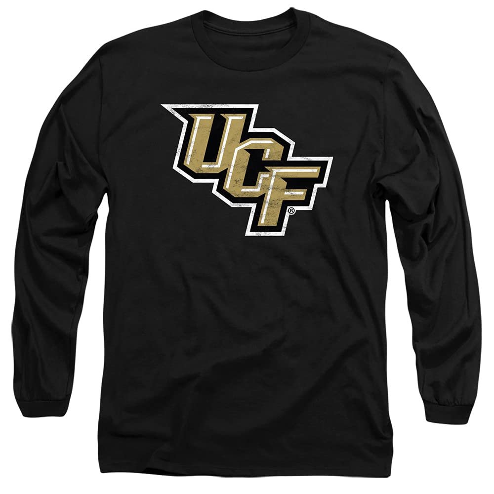 University of Central Florida UCF UCF Knights Official Distressed Primary Logo Unisex Adult Long-Sleeve T Shirt,Black, Medium