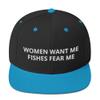Women Want Me Fishes Fear Me Fishing Flatbrim Flat Brim Snapback Hat Cap Black/Teal view 1