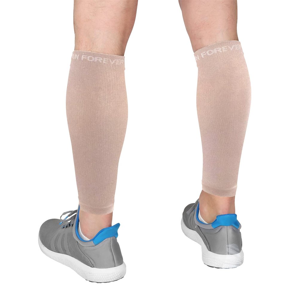 Calf Compression Sleeves for Men and Women - Footless Compression Socks for Runners, Shin Splints, Varicose Vein & Calf Pain Relief - Leg Brace for Running, Cycling, Travel - X-Large, Nude