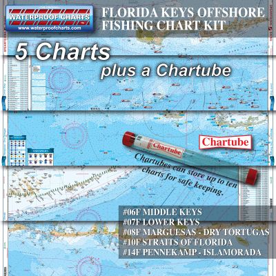 Florida Keys Chart Kit - Offshore Fish/Dive Charts, 5 Charts +1 Tube Bundle, Offshore Fishing and Diving