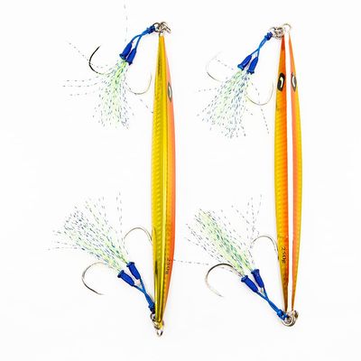 Jigs R Us Mobster Orange Glow-250g Rigged with Top and Bottom Dual Assist Hooks.