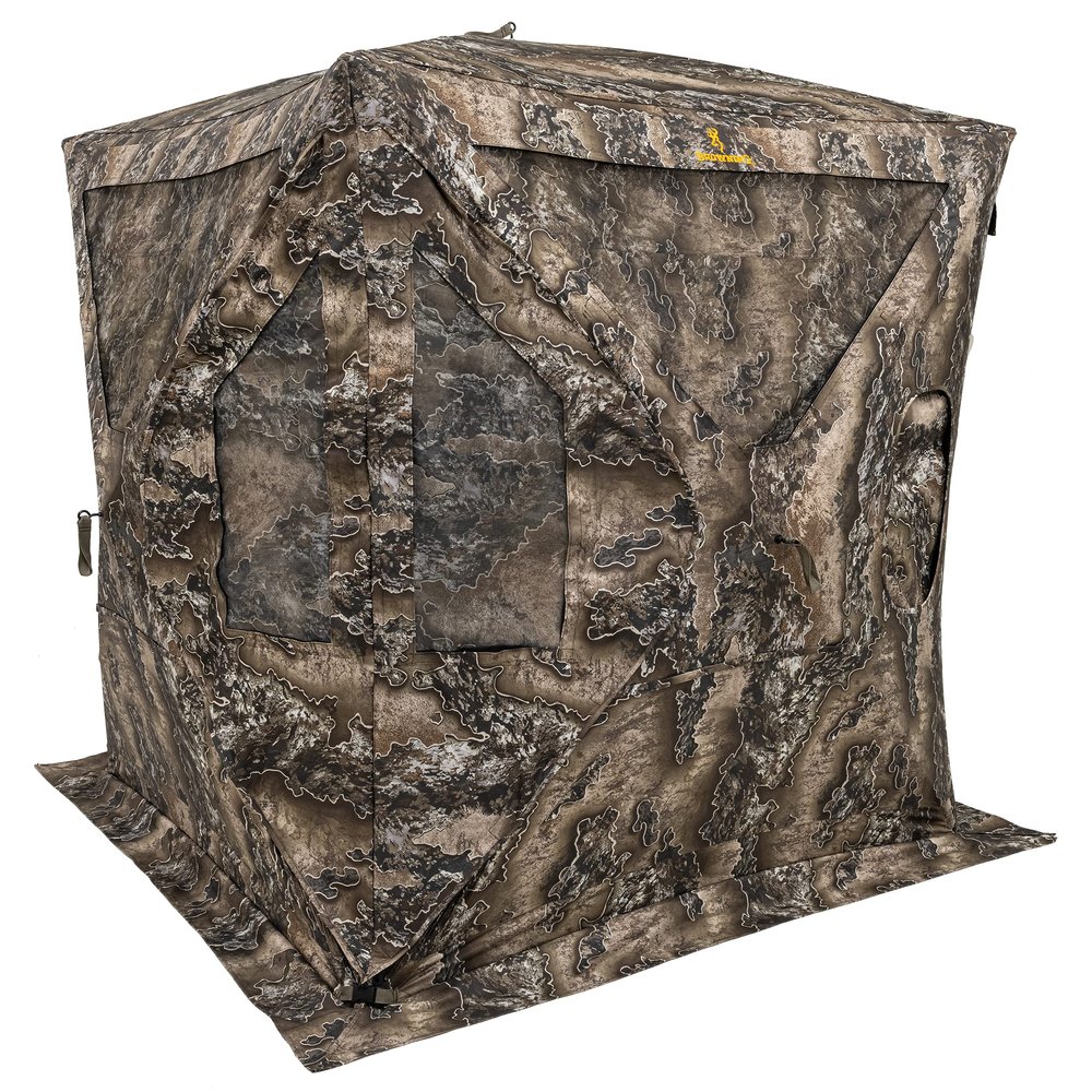 Browning Evade Tent Hunting Blind Featuring 180 Degree Windows with Shoot Through Mesh and Silent Open, Silent Magnetic Door System, and Brush Loops, Realtree Excape