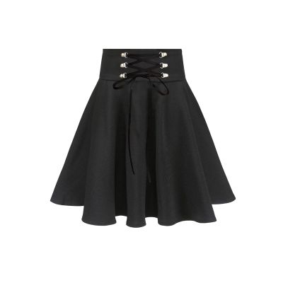 TONCHENGSD Women's Gothic Punk Plaid Pleated High Waisted Short A-line Flare Mini Skirt (Black, XXL)