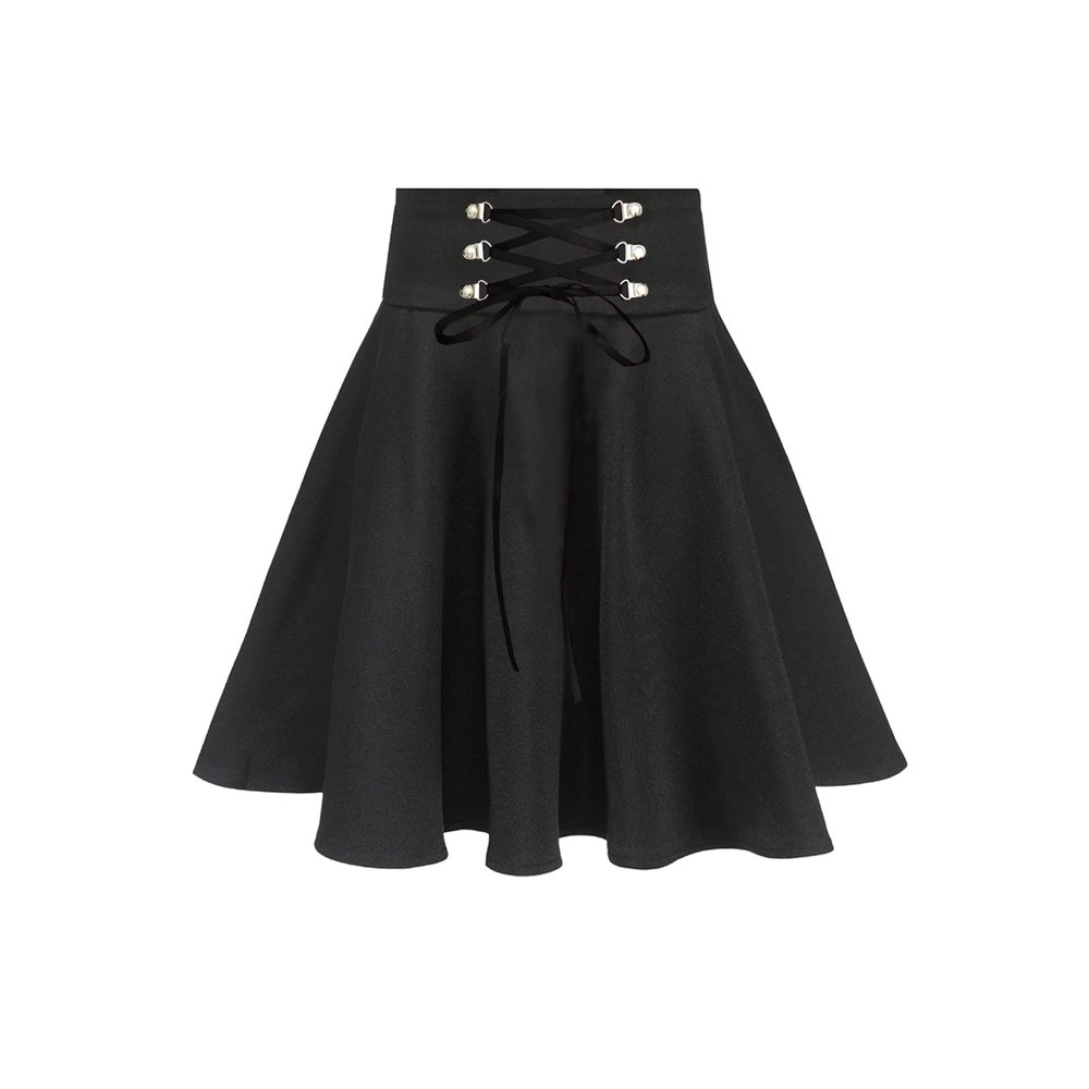 TONCHENGSD Women's Gothic Punk Plaid Pleated High Waisted Short A-line Flare Mini Skirt (Black, XXL)