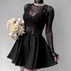 TONCHENGSD Women's Gothic Punk Plaid Pleated High Waisted Short A-line Flare Mini Skirt (Black, XXL) view 2