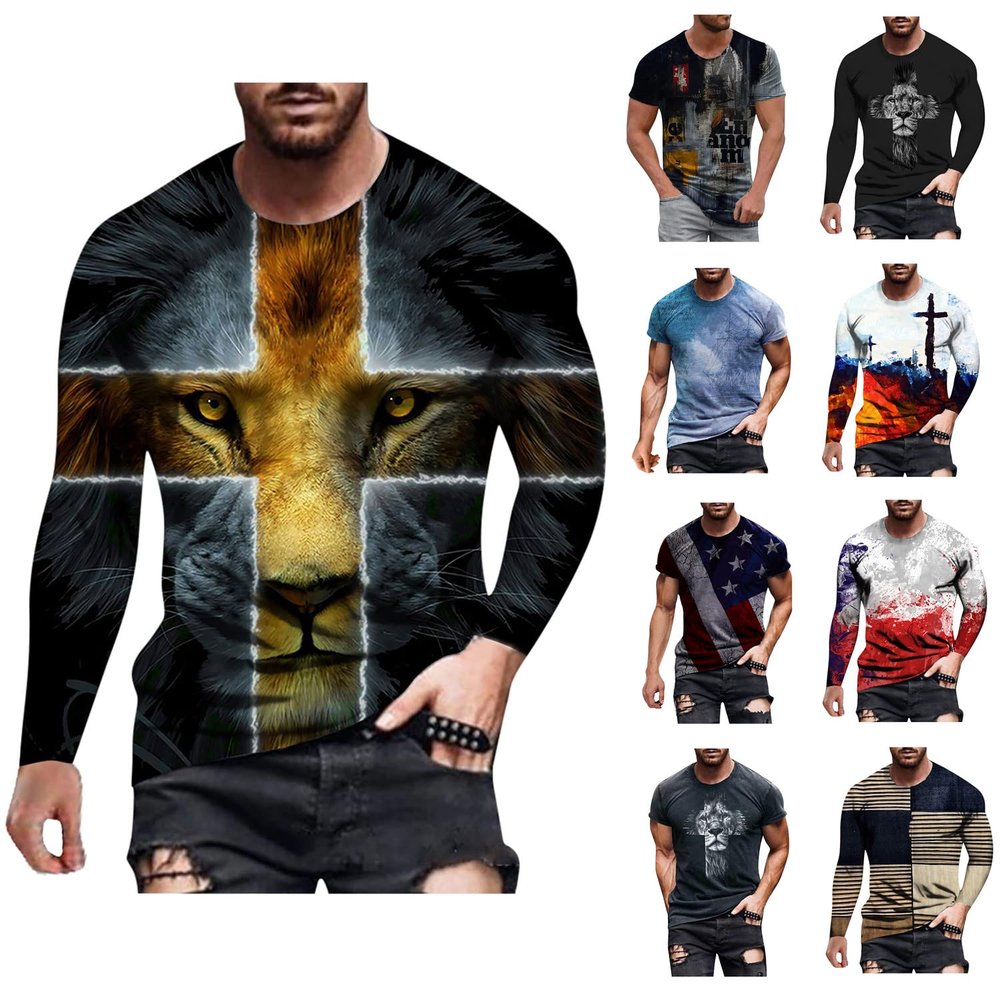 ITISME Fashion Graphic Long Sleeve T Shirts for Men Retro Regular-Fit 3D Printed Crew Neck T Shirts Funny Hipster Tees Shirt Lightweight Affordable Streetwear Autumn Winter Undershirt Tops