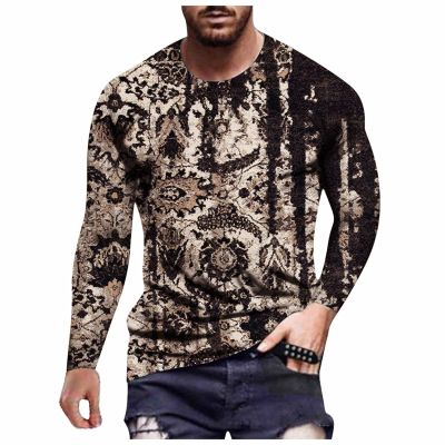 ITISME Mens Casual Fashion Round Neck Long Sleeve Tshirts Retro 3D Printed T Shirts Funny Graphic Hip Hop Tees Shirt Lightweight Affordable Streetwear Autumn Winter Undershirt Tops