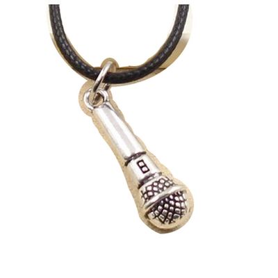 2Pcs Ancient Silver Color Pendant Microphone Necklace