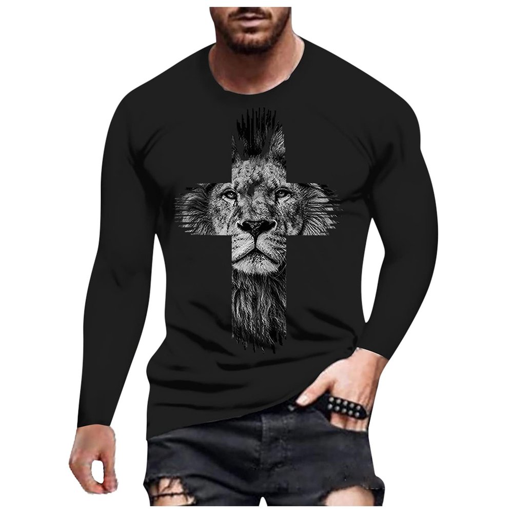 ITISME Mens Casual Fashion Round Neck Long Sleeve Tshirts Retro 3D Printed T Shirts Funny Graphic Hip Hop Tees Shirt Lightweight Affordable Streetwear Autumn Winter Undershirt Tops