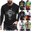 ITISME Mens Casual Fashion Round Neck Long Sleeve Tshirts Retro 3D Printed T Shirts Funny Graphic Hip Hop Tees Shirt Lightweight Affordable Streetwear Autumn Winter Undershirt Tops view 3