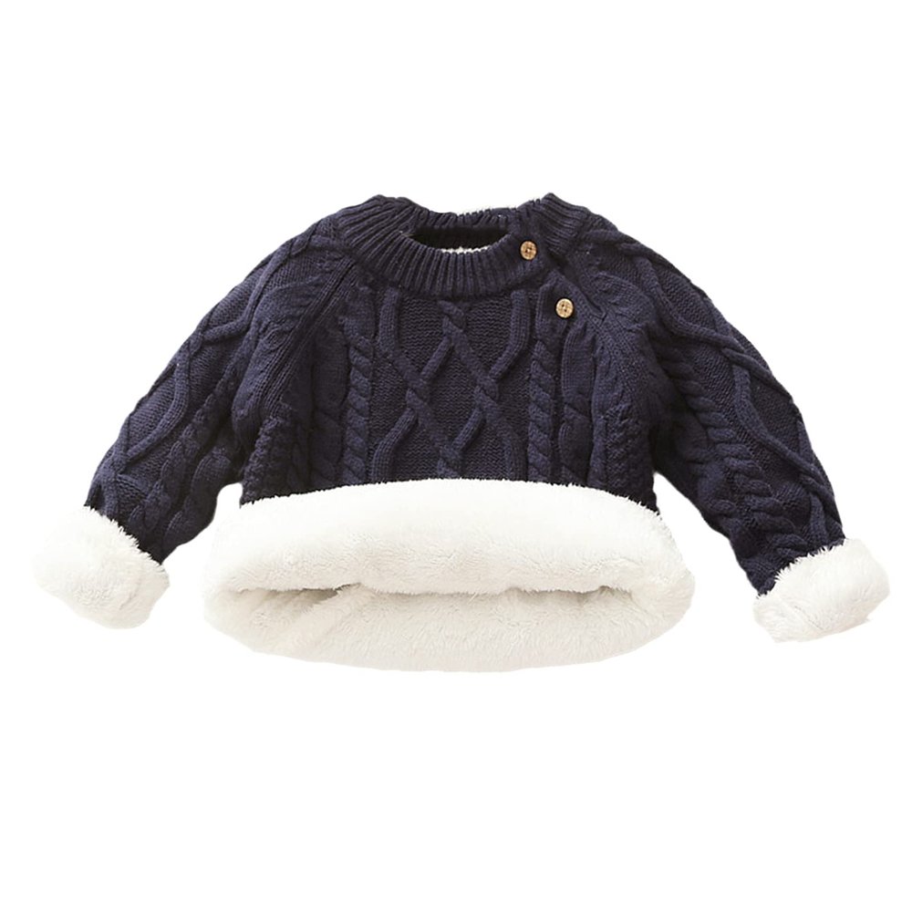 Autumn Toddler Baby Boys Girls Sweater Children Sweaters Clothing Kids Knitted Cardigan Thick Warm Sweaters Outwear Navy Blue 12M