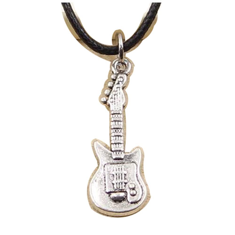 2Pcs Ancient Silver Color Pendant Guitar Necklace