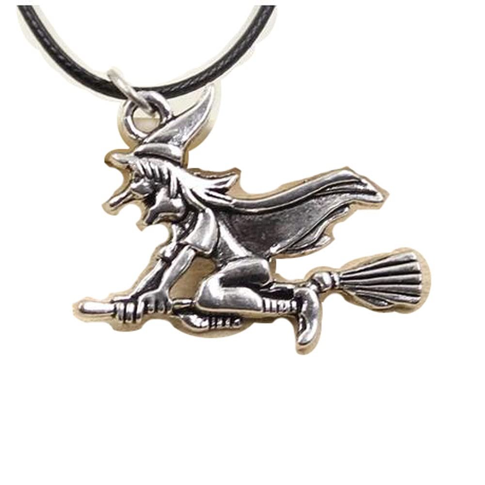 2Pcs Ancient Silver Color Pendant Witch Necklace