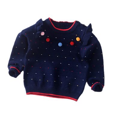 Girls Sweater Autumn Winter Baby Sweaters Children Pullover Colored Balls Toddler Jumper Top Kids Clothes Dark Blue 3T