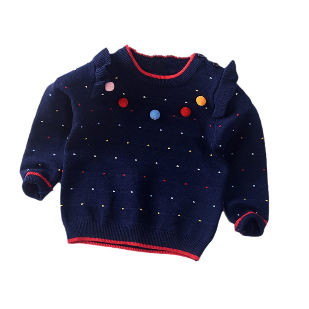 Girls Sweater Autumn Winter Baby Sweaters Children Pullover Colored Balls Toddler Jumper Top Kids Clothes Dark Blue 3T