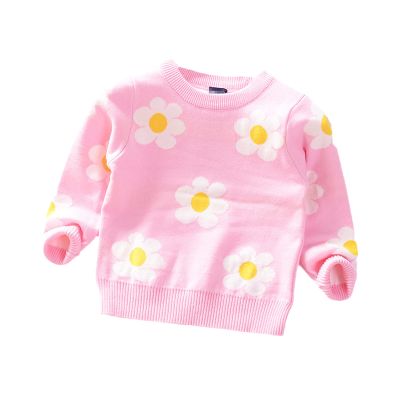Yiqinyuan Autumn Baby Girls Sweaters Thick Warm Flower Kids Pullover Bottoming Clothes Children's Knitwear Fashion Sweater Pink 4T
