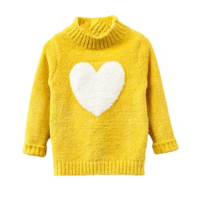 Sweater Girl Winter Long Sleeve Warm Spring Knitted Baby Girls Sweater Girls Pullover Top Heart Sweater Yellow 3T