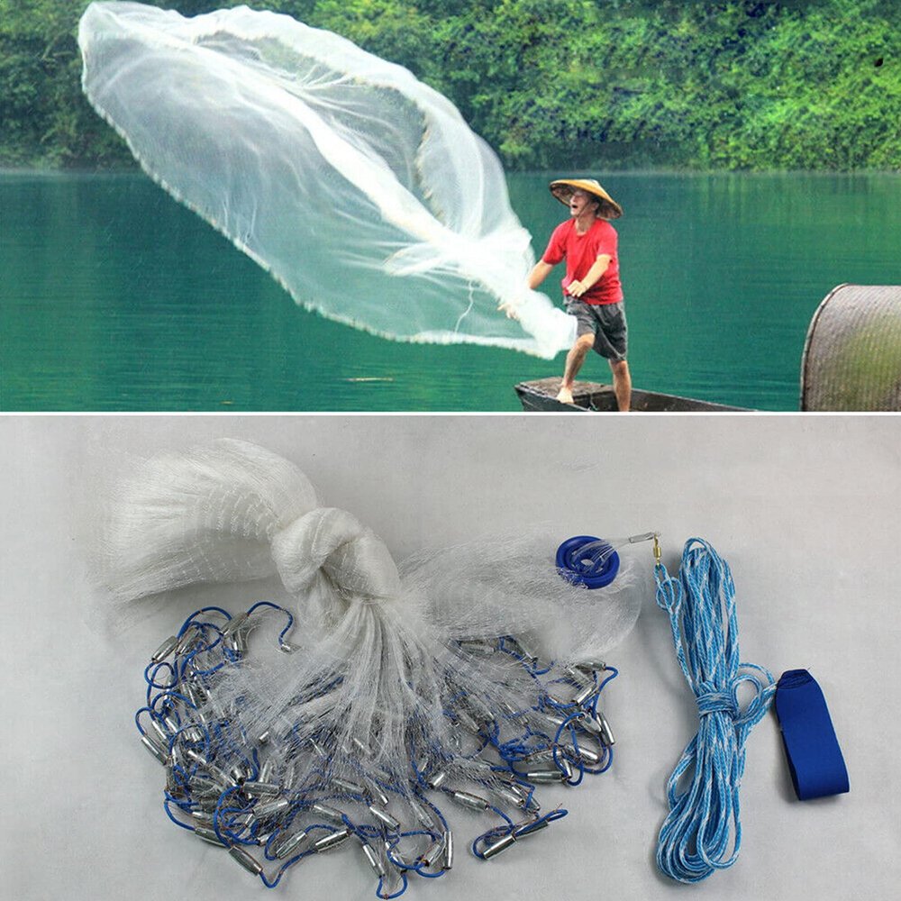 TFCFL Fishing Net Cast Net for Fishing with Steel Sinker Durable Large Casting Net for Bait Trap Dense Mesh Size Freshwater Saltwater Fishing Net with Thickened Hand Strap