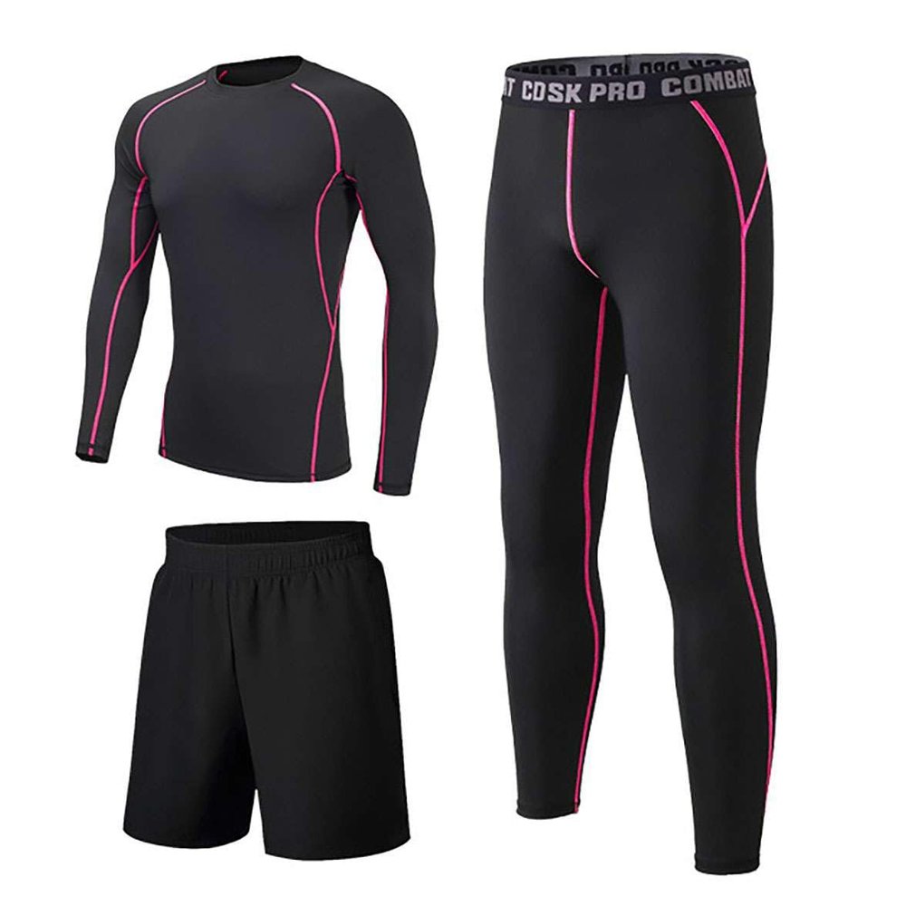 Echinodon Kids Thermal Base Layer Set Boys Girls Quick Dry Compression Top and Leggings Underwear Athletic Tights Set Rose Red S