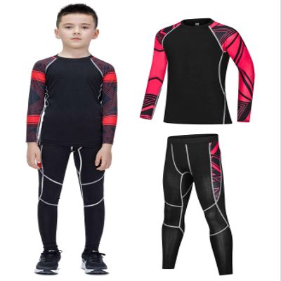 Echinodon Boys Girls Compression Set Kids Sports Base Layer Tights Athletic Underwear Top Leggings Set Red 30